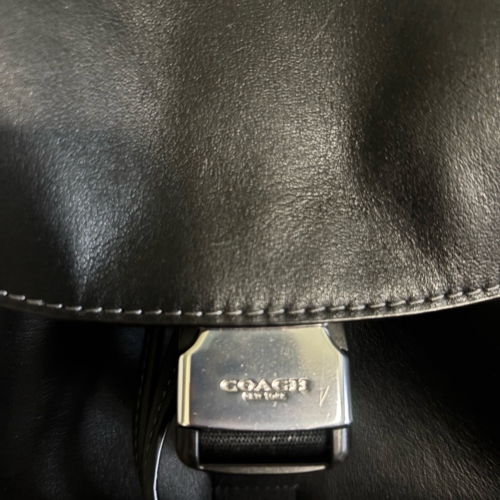 Coach Black Leather Drawstring Backpack with Gold Hardware - Picture 4 of 14